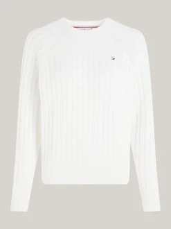 Swetry|Dzianina*Tommy Hilfiger Luźny Sweter Z Drobnym Splotem Warkoczowym ECRU
