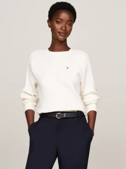 Swetry Z Okrągłym Dekoltem|Swetry*Tommy Hilfiger Luźny Sweter Z Drobnym Splotem Warkoczowym IVORY PETAL