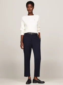 Swetry Z Okrągłym Dekoltem|Swetry*Tommy Hilfiger Luźny Sweter Z Drobnym Splotem Warkoczowym IVORY PETAL