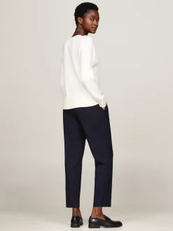Swetry Z Okrągłym Dekoltem|Swetry*Tommy Hilfiger Luźny Sweter Z Drobnym Splotem Warkoczowym IVORY PETAL