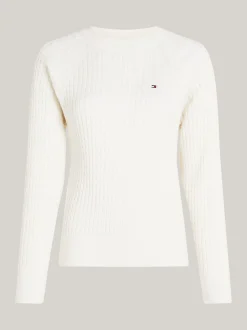 Swetry Z Okrągłym Dekoltem|Swetry*Tommy Hilfiger Luźny Sweter Z Drobnym Splotem Warkoczowym IVORY PETAL