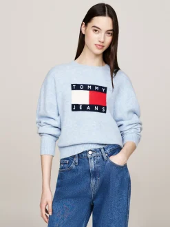 Swetry Z Okrągłym Dekoltem|Swetry*Tommy Hilfiger Luźny Sweter Z Mieszanki Melanżowej Wełny VESSEL BLUE MELANGE