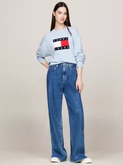 Swetry Z Okrągłym Dekoltem|Swetry*Tommy Hilfiger Luźny Sweter Z Mieszanki Melanżowej Wełny VESSEL BLUE MELANGE