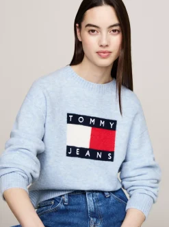 Swetry Z Okrągłym Dekoltem|Swetry*Tommy Hilfiger Luźny Sweter Z Mieszanki Melanżowej Wełny VESSEL BLUE MELANGE