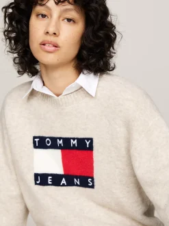 Swetry Z Okrągłym Dekoltem|Swetry*Tommy Hilfiger Luźny Sweter Z Mieszanki Melanżowej Wełny ANCIENT WHITE MELANGE