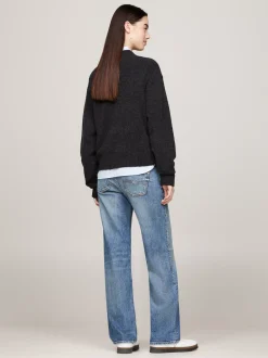 Swetry Z Okrągłym Dekoltem|Swetry*Tommy Hilfiger Luźny Sweter Z Mieszanki Melanżowej Wełny BLACK MELANGE