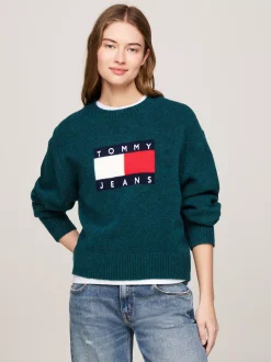 Swetry Z Okrągłym Dekoltem|Swetry*Tommy Hilfiger Luźny Sweter Z Mieszanki Melanżowej Wełny DEEP SEAWATER MELANGE