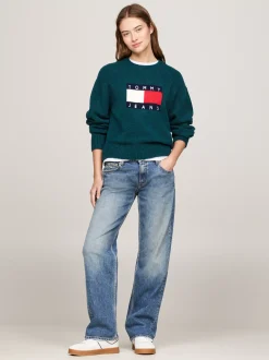 Swetry Z Okrągłym Dekoltem|Swetry*Tommy Hilfiger Luźny Sweter Z Mieszanki Melanżowej Wełny DEEP SEAWATER MELANGE