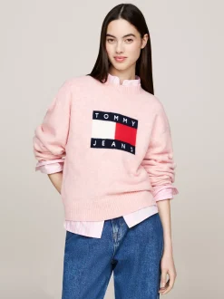 Swetry Z Okrągłym Dekoltem|Swetry*Tommy Hilfiger Luźny Sweter Z Mieszanki Melanżowej Wełny BALLET PINK MELANGE