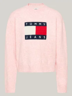 Swetry Z Okrągłym Dekoltem|Swetry*Tommy Hilfiger Luźny Sweter Z Mieszanki Melanżowej Wełny BALLET PINK MELANGE