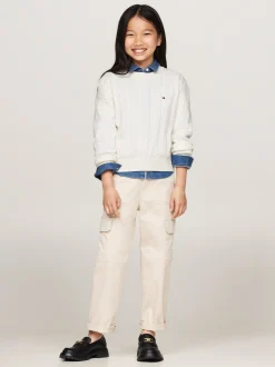 Dzianina*Tommy Hilfiger Luźny Sweter Z Okrągłym Dekoltem IVORY PETAL