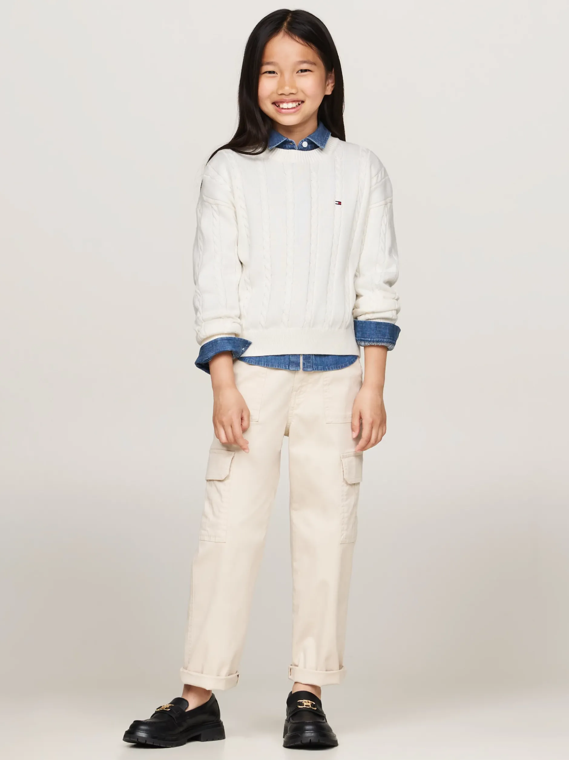 Dzianina*Tommy Hilfiger Luźny Sweter Z Okrągłym Dekoltem IVORY PETAL