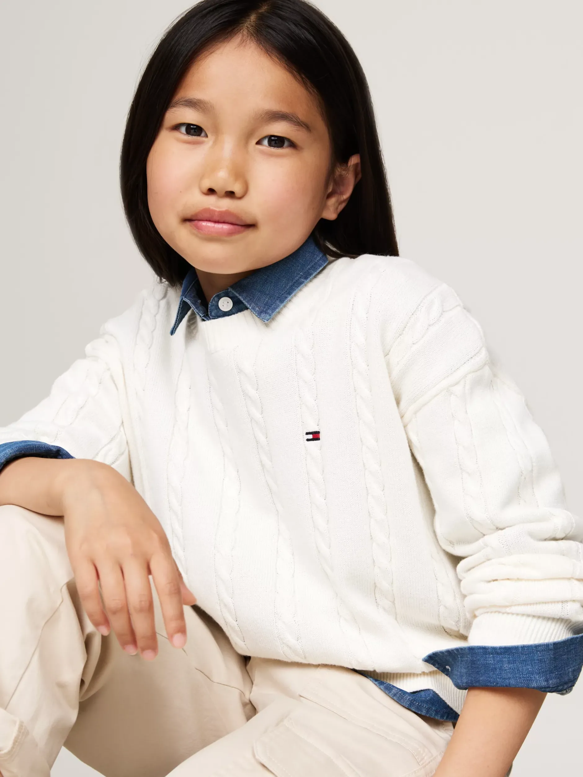 Dzianina*Tommy Hilfiger Luźny Sweter Z Okrągłym Dekoltem IVORY PETAL