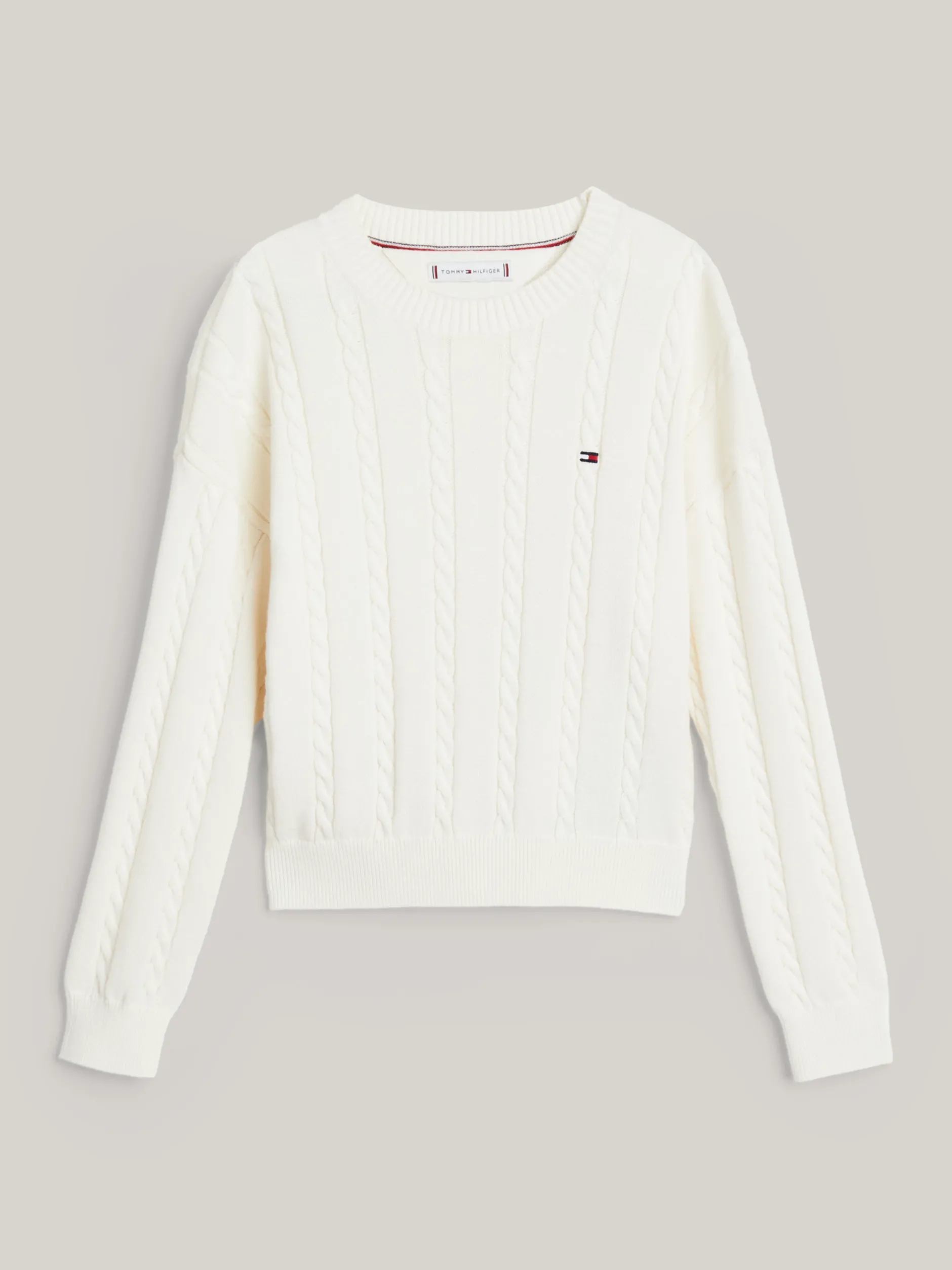 Dzianina*Tommy Hilfiger Luźny Sweter Z Okrągłym Dekoltem IVORY PETAL