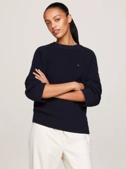 Swetry Z Okrągłym Dekoltem|Swetry*Tommy Hilfiger Luźny Sweter Z Raglanowymi Rękawami DESERT SKY