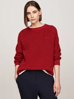 Swetry Z Okrągłym Dekoltem|Swetry*Tommy Hilfiger Luźny Sweter Z Raglanowymi Rękawami DARK MAGMA