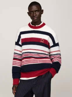 Swetry Z Okrągłym Dekoltem|Swetry*Tommy Hilfiger Luźny Sweter Z Wełną Alpaki I Emblematem ROUGE STRIPE
