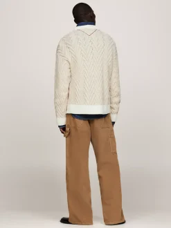 Swetry Z Okrągłym Dekoltem|Swetry*Tommy Hilfiger Luźny Sweter Z Wełny W Jodełkę TAUPE MIX