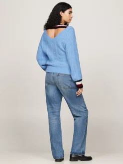 Dzianina|Swetry*Tommy Hilfiger Luźny Sweter Z Wycięciem Z Tyłu I Emblematem VESSEL BLUE
