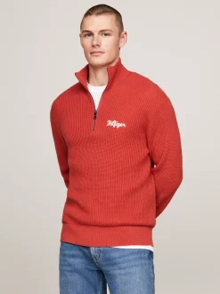 Sweter Z Zamkiem|Swetry*Tommy Hilfiger Luźny Sweter Z Zamkiem Do Połowy Długości TERRA RED