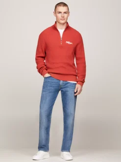 Sweter Z Zamkiem|Swetry*Tommy Hilfiger Luźny Sweter Z Zamkiem Do Połowy Długości TERRA RED