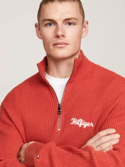 Sweter Z Zamkiem|Swetry*Tommy Hilfiger Luźny Sweter Z Zamkiem Do Połowy Długości TERRA RED