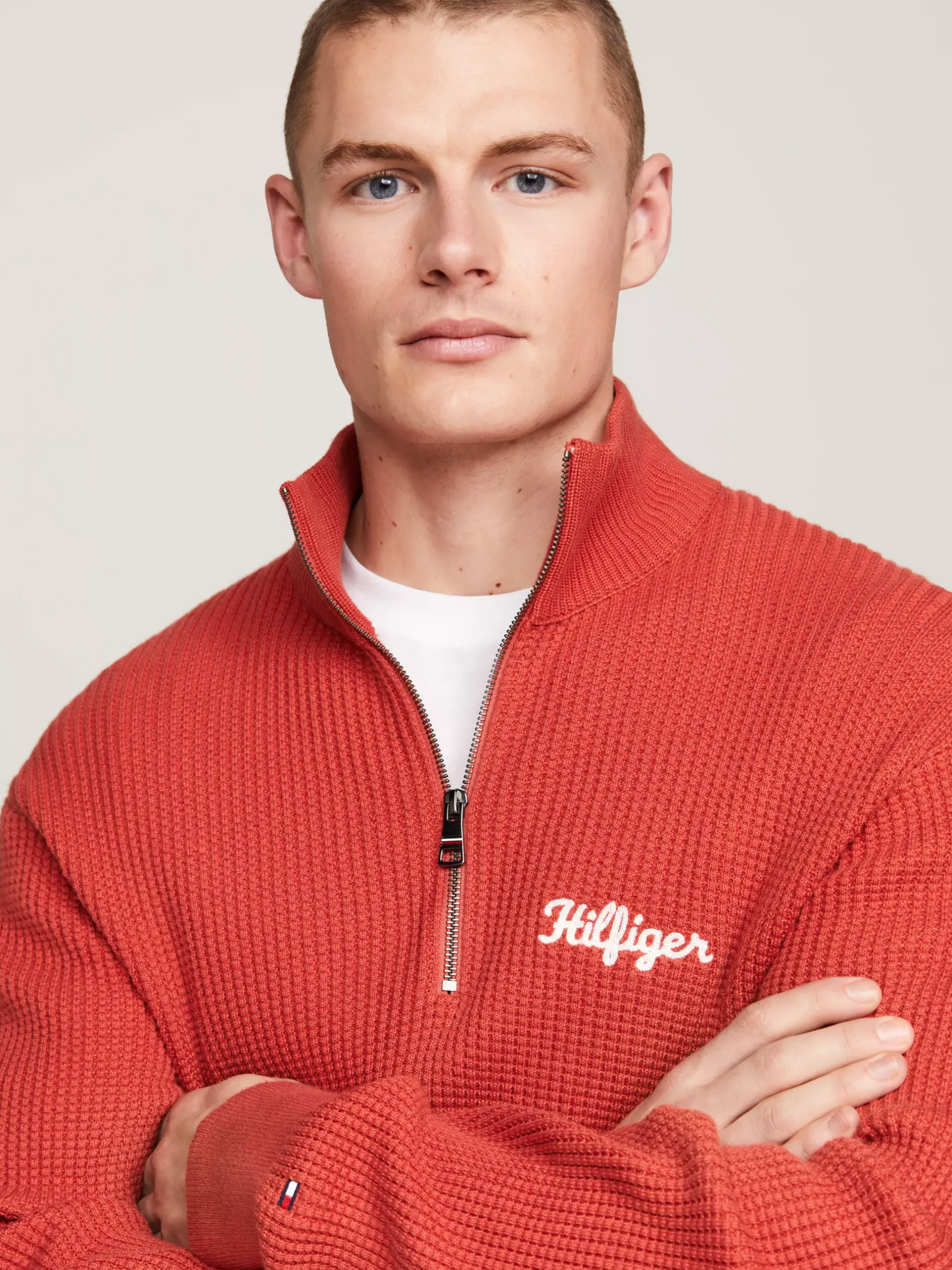 Sweter Z Zamkiem|Swetry*Tommy Hilfiger Luźny Sweter Z Zamkiem Do Połowy Długości TERRA RED