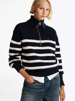 Swetry|Dzianina*Tommy Hilfiger Luźny Sweter Z Zamkiem Do Połowy Długości DESERT SKY/IVORY PETAL STRIPE