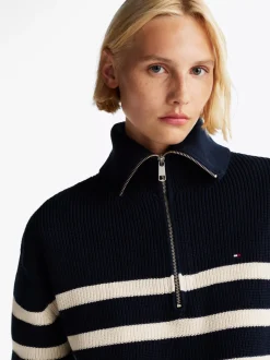Swetry|Dzianina*Tommy Hilfiger Luźny Sweter Z Zamkiem Do Połowy Długości DESERT SKY/IVORY PETAL STRIPE