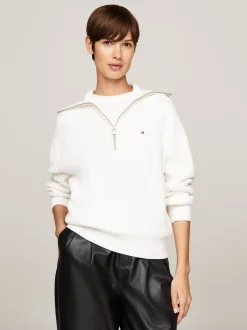 Swetry|Dzianina*Tommy Hilfiger Luźny Sweter Z Zamkiem Do Połowy Długości IVORY PETAL