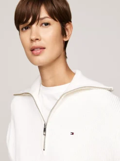 Swetry|Dzianina*Tommy Hilfiger Luźny Sweter Z Zamkiem Do Połowy Długości IVORY PETAL