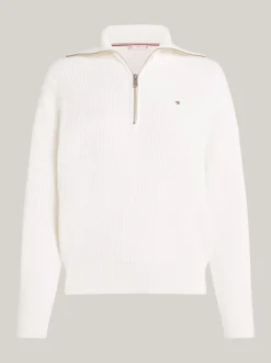 Swetry|Dzianina*Tommy Hilfiger Luźny Sweter Z Zamkiem Do Połowy Długości IVORY PETAL
