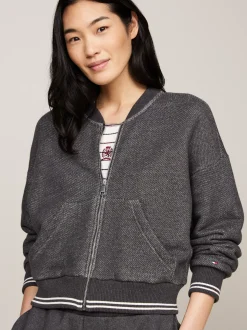 Bluzy Dresowe & Z Kapturem*Tommy Hilfiger Luźny Sweter Z Zapięciem Na Zamek I Logo MEDIUM GREY HEATHER