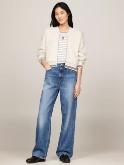 Bluzy Dresowe & Z Kapturem*Tommy Hilfiger Luźny Sweter Z Zapięciem Na Zamek I Logo ANCIENT WHITE