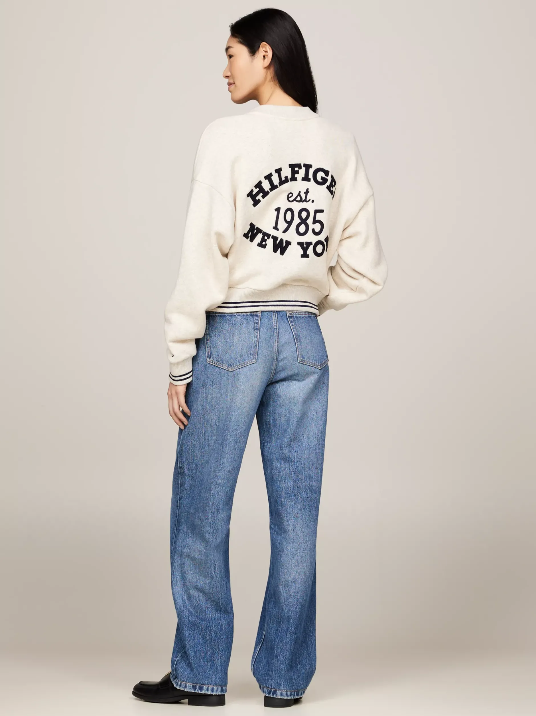 Bluzy Dresowe & Z Kapturem*Tommy Hilfiger Luźny Sweter Z Zapięciem Na Zamek I Logo ANCIENT WHITE