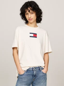 T-Shirty*Tommy Hilfiger Luźny T-shirt Z Melanżowej Dzianiny ANCIENT WHITE MELANGE