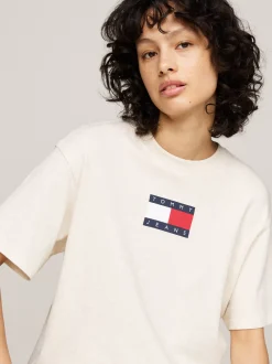 T-Shirty*Tommy Hilfiger Luźny T-shirt Z Melanżowej Dzianiny ANCIENT WHITE MELANGE