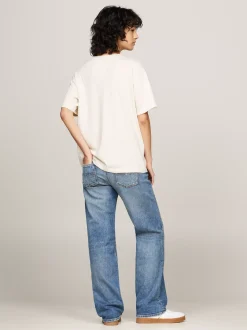 T-Shirty*Tommy Hilfiger Luźny T-shirt Z Melanżowej Dzianiny ANCIENT WHITE MELANGE