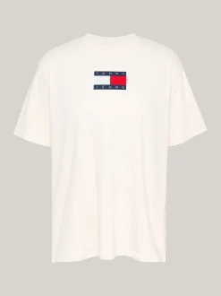 T-Shirty*Tommy Hilfiger Luźny T-shirt Z Melanżowej Dzianiny ANCIENT WHITE MELANGE