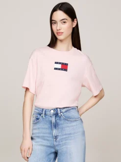 T-Shirty*Tommy Hilfiger Luźny T-shirt Z Melanżowej Dzianiny BALLET PINK MELANGE