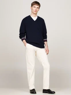 Swetry|Dzianina*Tommy Hilfiger Luźny, Wełniany Sweter Z Dekoltem W Szpic DESERT SKY