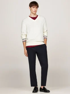Swetry|Dzianina*Tommy Hilfiger Luźny, Wełniany Sweter Z Dekoltem W Szpic IVORY