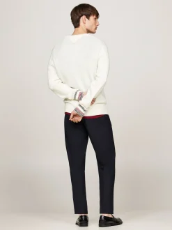 Swetry|Dzianina*Tommy Hilfiger Luźny, Wełniany Sweter Z Dekoltem W Szpic IVORY