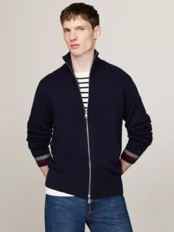 Swetry|Dzianina*Tommy Hilfiger Luźny Wełniany Sweter Z Zapięciem Na Zamek DESERT SKY