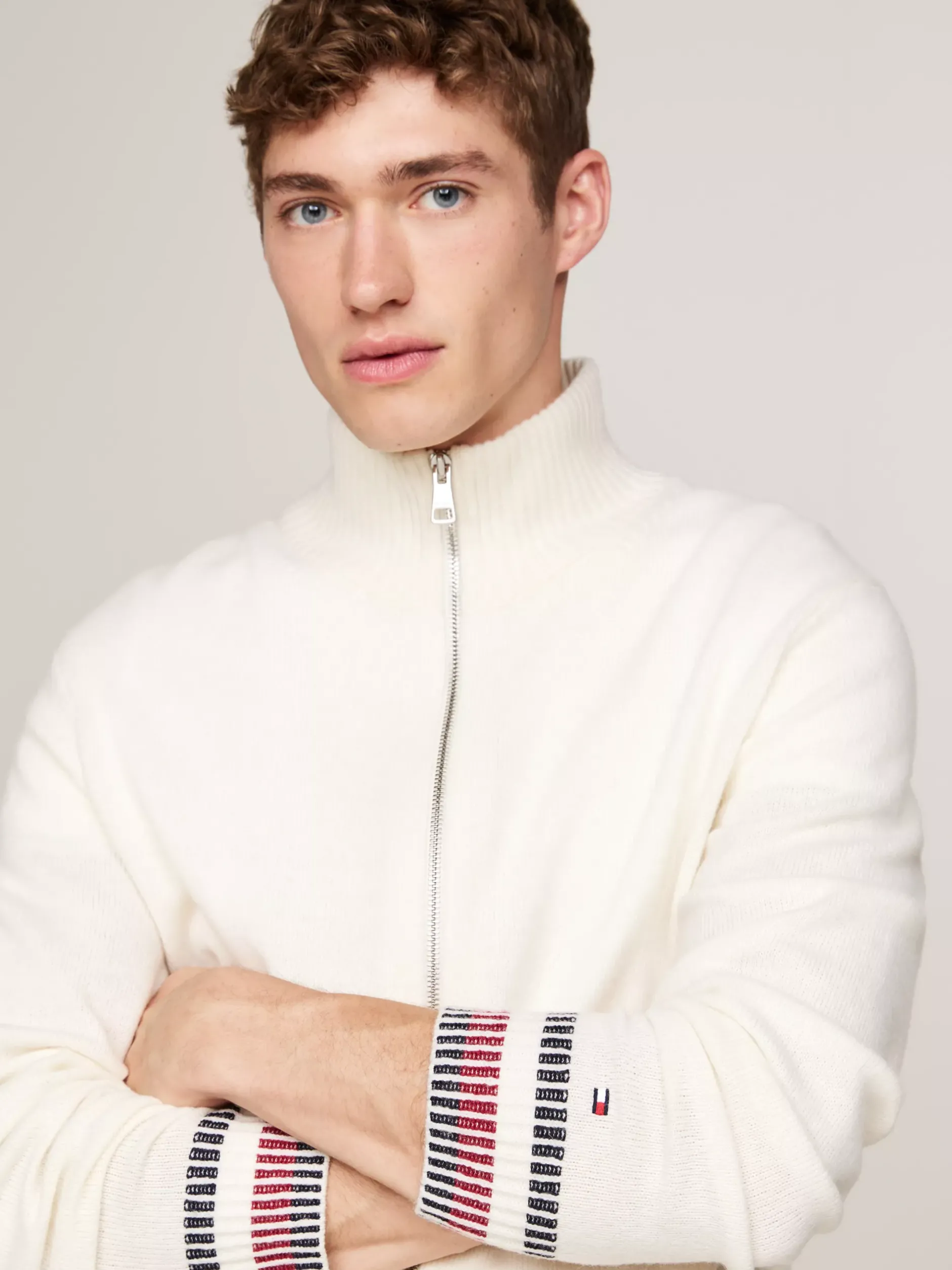 Swetry|Dzianina*Tommy Hilfiger Luźny Wełniany Sweter Z Zapięciem Na Zamek IVORY