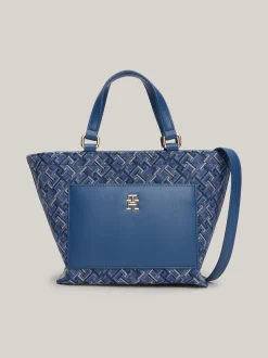 Torebki Tote*Tommy Hilfiger Mała Torba Typu Tote Z żakardowego Płótna FOSSIL BLUE MONO