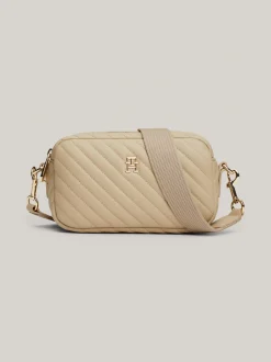 Torebki Na Pasku*Tommy Hilfiger Mała Torebka Z Przeszyciami TH Monogram BEIGE