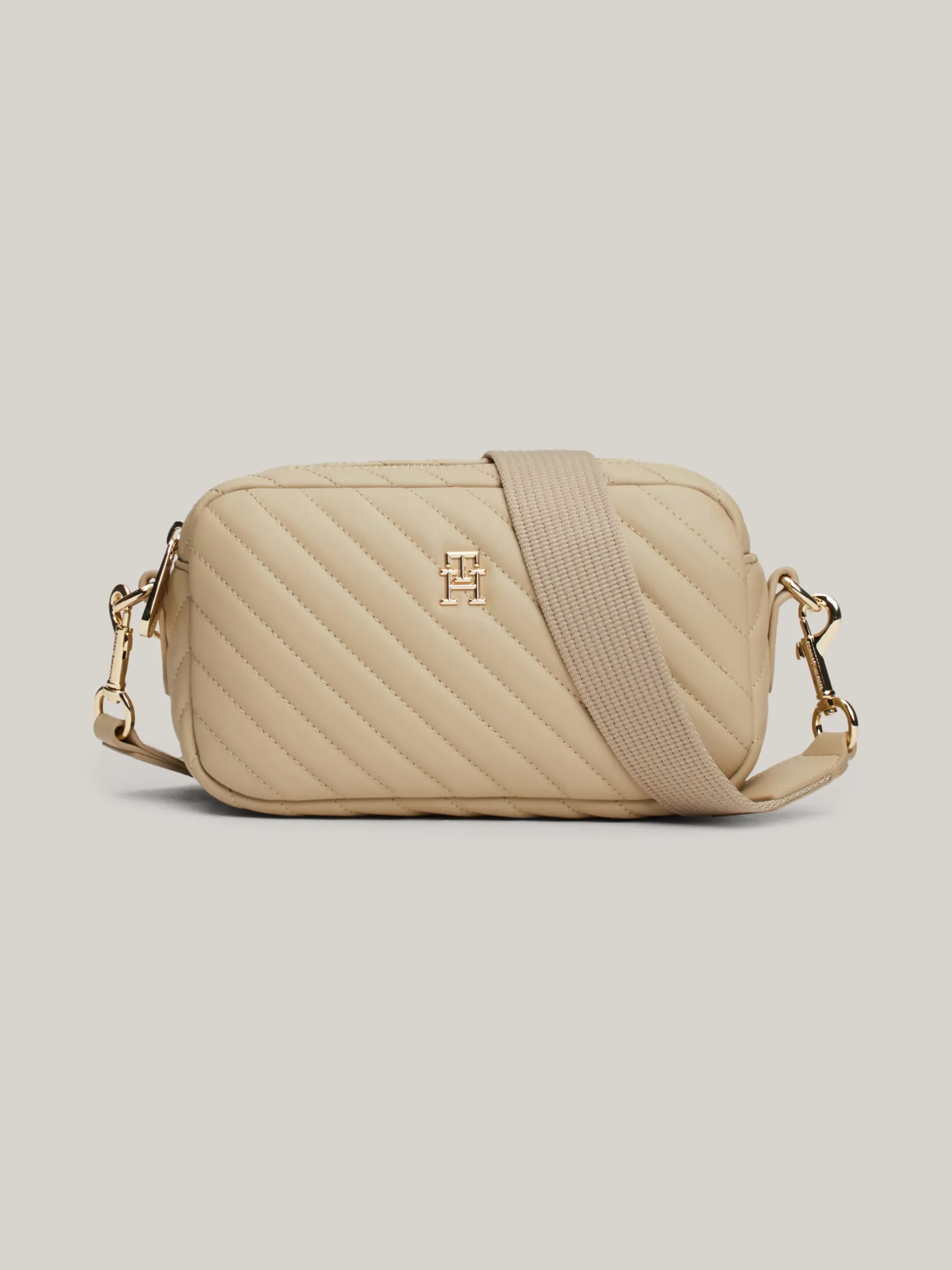 Torebki Na Pasku*Tommy Hilfiger Mała Torebka Z Przeszyciami TH Monogram BEIGE