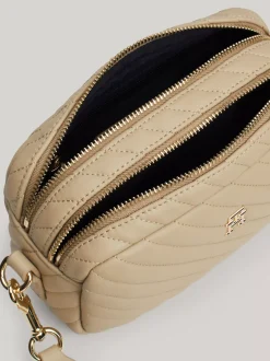Torebki Na Pasku*Tommy Hilfiger Mała Torebka Z Przeszyciami TH Monogram BEIGE