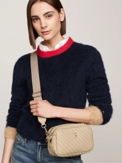 Torebki Na Pasku*Tommy Hilfiger Mała Torebka Z Przeszyciami TH Monogram BEIGE
